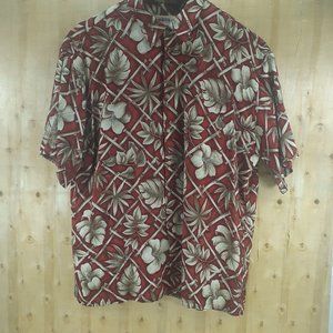 Vintage 90's Campia Moda Men’s XL Rayon Red Tan Palm Leaf Hawaiian Shirt
